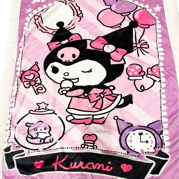 Sanrio Kuromi Pink Cream Small Sherpa, Minky Blanket Throw - Picture 2 of 4